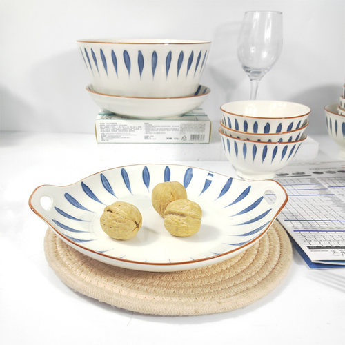 7寸方盘子家用四方套装组合菜盘炒菜盘日式双耳陶瓷8英寸千叶盘子