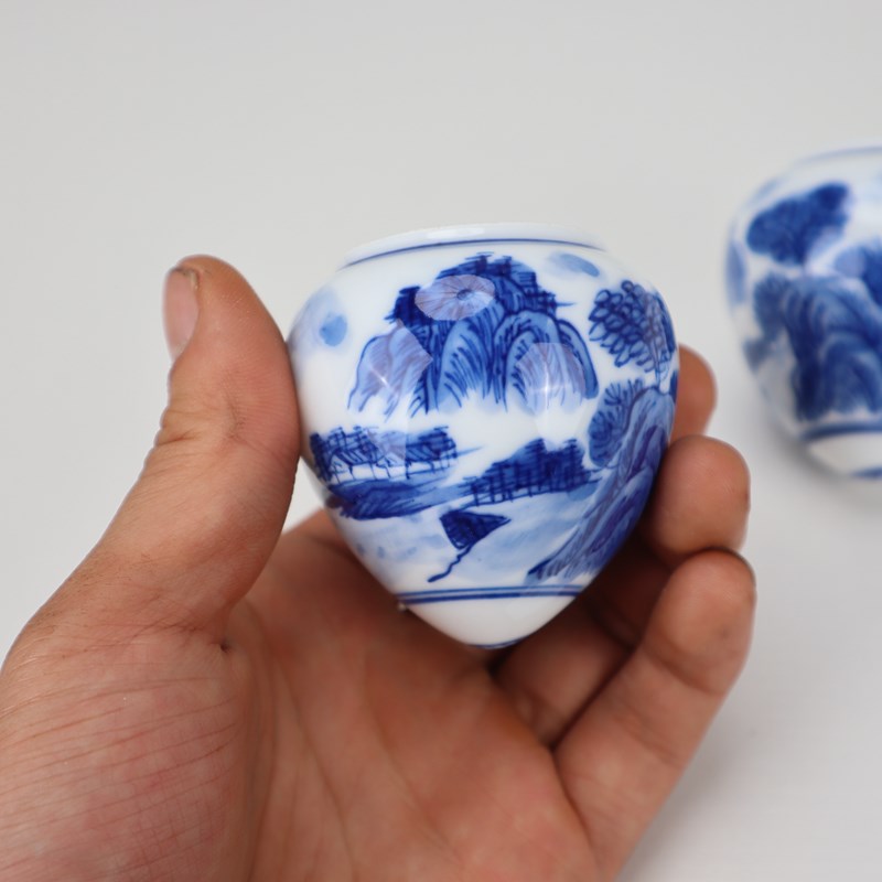 画眉鸟食罐青花鸟杯杯子瓷碗八哥蜡嘴高白鸡心手绘山水竹鸟笼配件