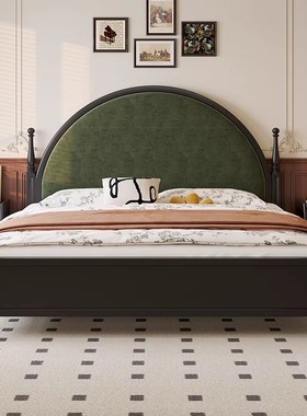 半月床法式实木床中古风美式复古老巴黎黑色卧室双人2025床软包