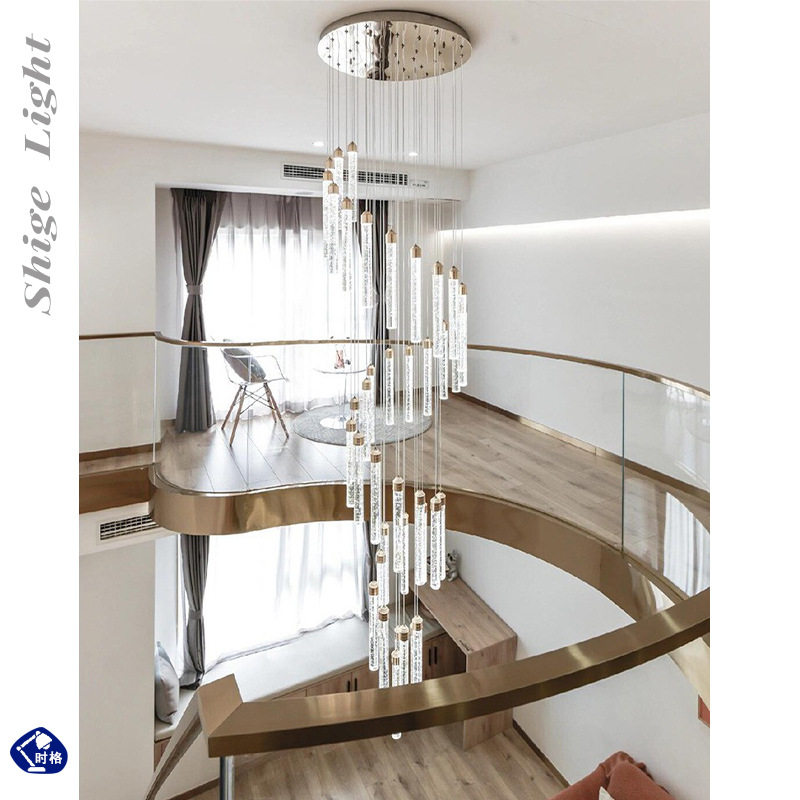 水晶楼梯吊灯 别墅复式楼自建房楼梯间长吊灯 旋转公寓loft客厅灯
