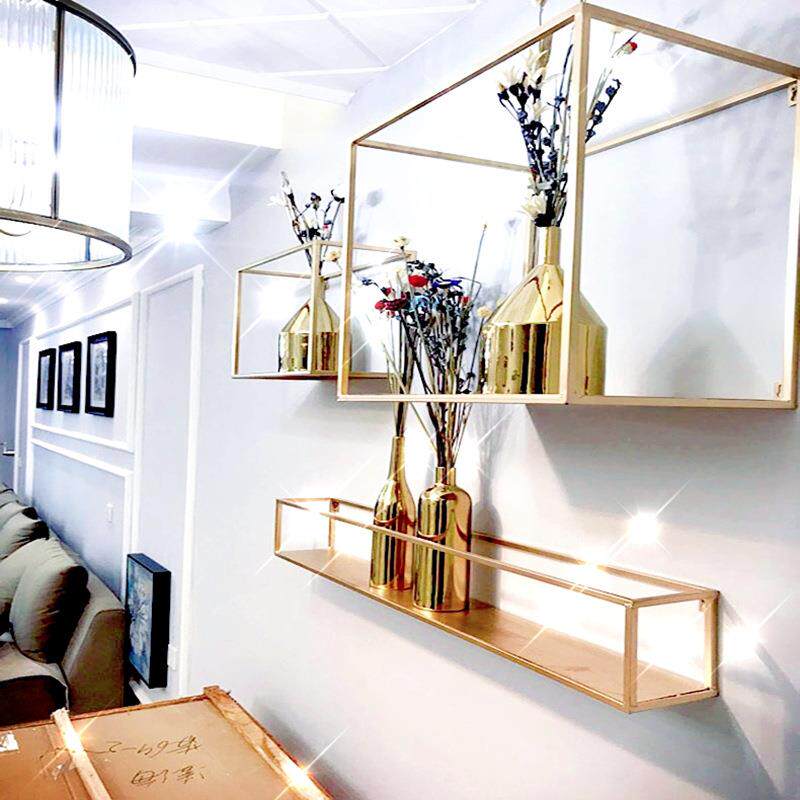 北欧ins网红铁艺墙上置物架客厅卧室装饰架办公室烤漆格子壁挂