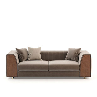 北欧现代轻奢样板间简约意式皮布艺设计师客厅接待区直排三人沙发