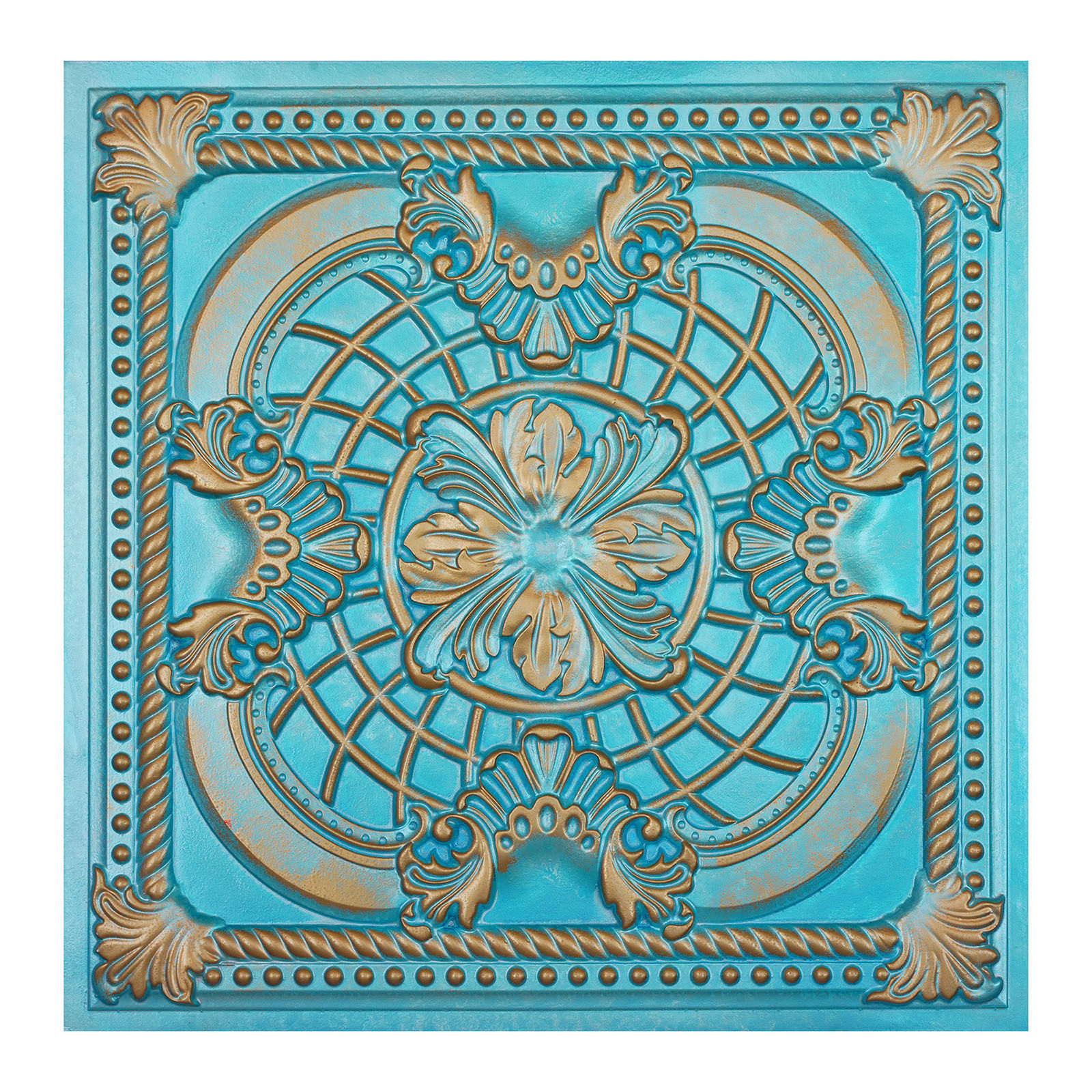 605x605mm 美式装饰3d立体吊顶天花板 花板蓝底金 PL31