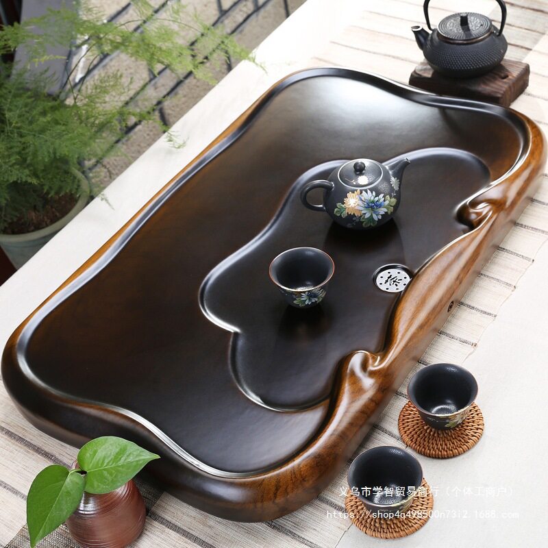 黑檀木茶盘实木新款家用简约茶海茶台客厅茶具小型原木茶托盘排水