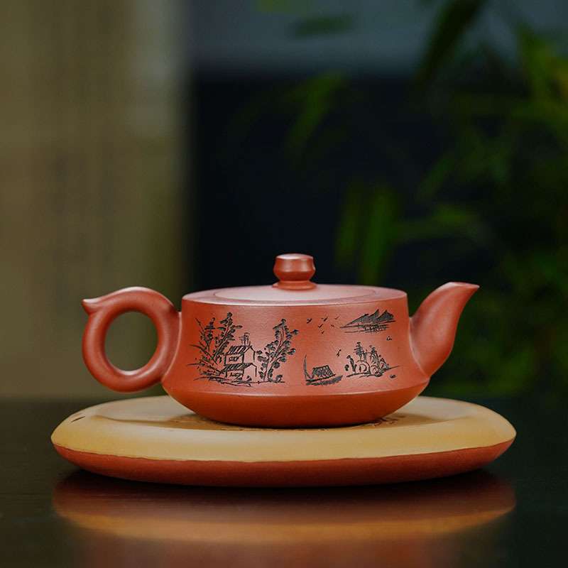 柱础壶紫砂壶原矿朱泥手工茶壶刻绘惠风和畅家用茶具一件起批