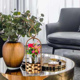 家居装饰摆件提篮花器金属摆件电镀拉丝防锈防潮样板房饰品摆件