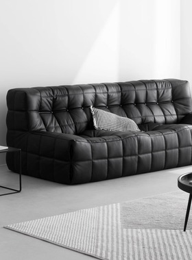 黑色设计师款豆腐方块格子懒人轻奢沙发直排双人三人位毛毛虫沙发