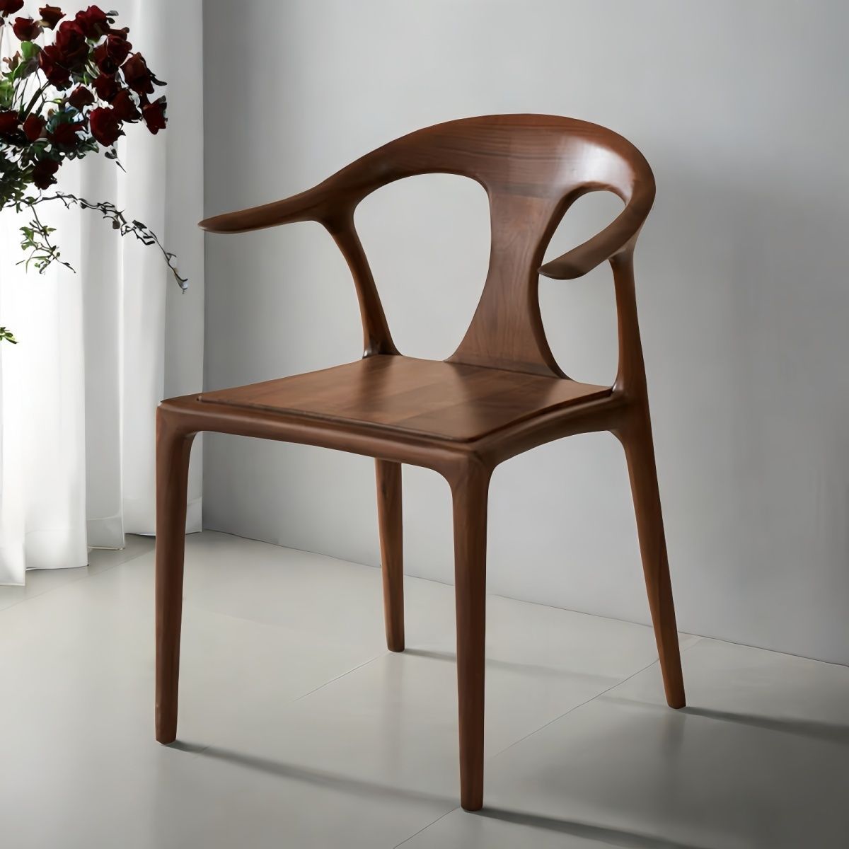 实木家用鸭舌椅餐厅简约白腊木实木榫卯结构会客办公椅茶桌凳子