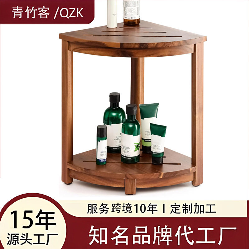 现货竹制浴室凳创意三角形卫生间角落淋浴凳实木多用途垫脚凳子