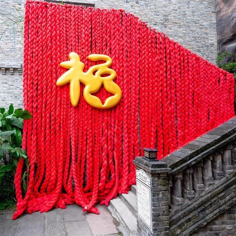 户外商场景区墙面纽扣麻绳网红打卡拍照网红毛绒毛线装饰布置道具