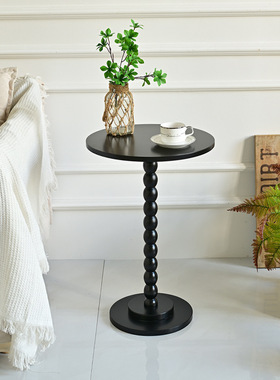 现代简约实木沙发边几茶几摆件客厅床头阳台家用纯黑色圆桌咖啡桌