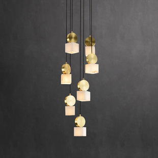 楼梯间长吊灯全铜云石别墅复式楼新中式旋转挑空现代简约楼梯灯