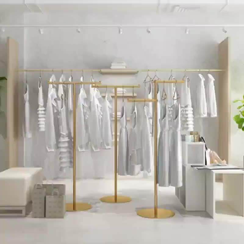 服装店服装展示架中岛架落地式橱窗陈列架圆盘正挂高低杠晾挂衣架