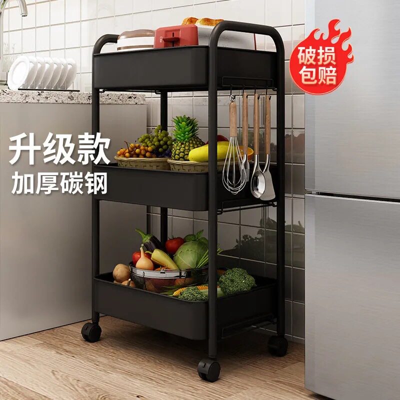 组装置物架小推车厨房多层带轮可移动储物架子零食蔬菜收纳架批发