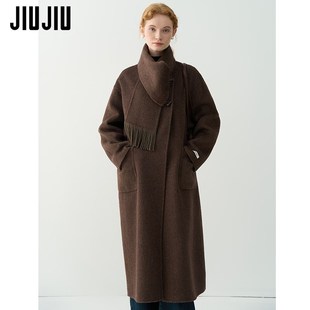 高级感气质毛呢外 JIUJbIU法式 复古围巾式 羊毛大衣女冬季 2025新款