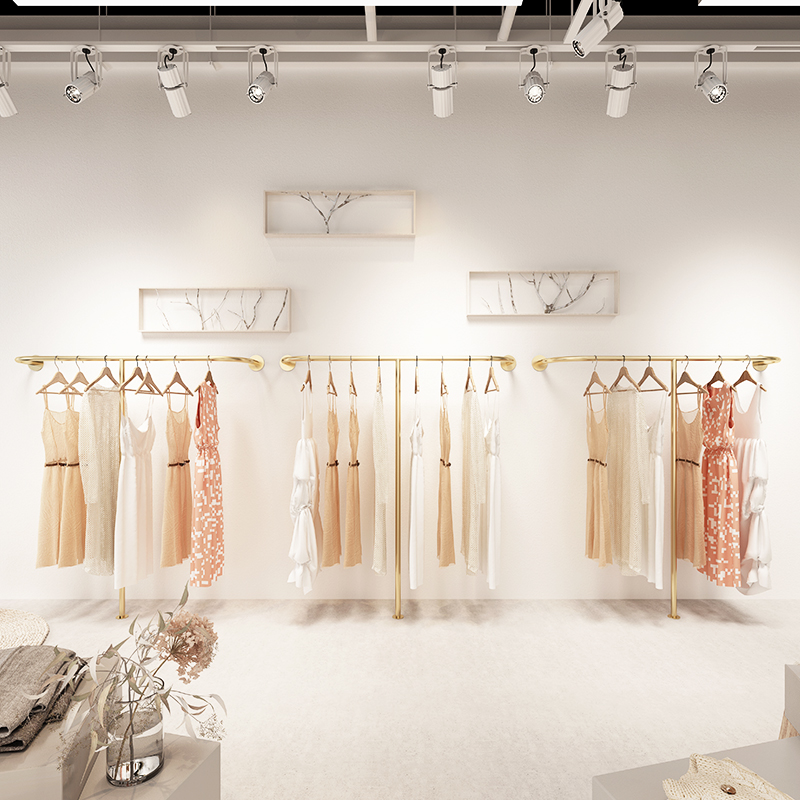 金色服装店展示架落地式银色挂衣架男女装店装修衣帽货架上墙侧挂