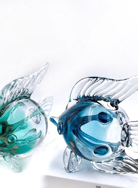 玻璃鱼家居摆件创意客厅装饰品酒柜电视柜摆设水晶工艺品送礼招财