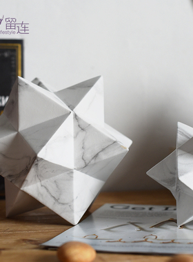 北欧几何简约陶瓷白色大理石多面体摆件客厅样板房软装饰品工艺品