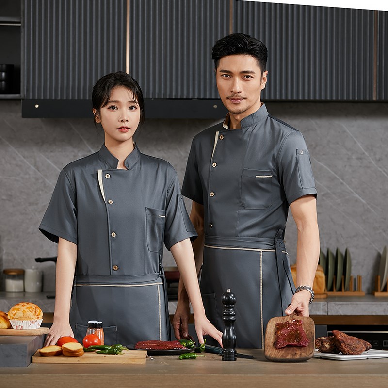 厨师工作服短袖男夏季餐饮饭店厨衣食堂烘焙面点厨师服长袖透气女