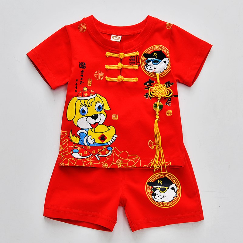 男童夏装男宝宝生日套装1一2岁婴儿童装男孩周岁衣服宝宝红色夏季