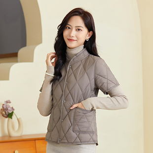 秋冬立领羽绒棉轻薄外套女打底短袖 棉服内胆中年妈妈保暖外穿棉衣