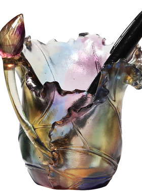 琉璃荷花笔筒摆件办公室老板桌送女领导的生日礼物高档工艺品升职