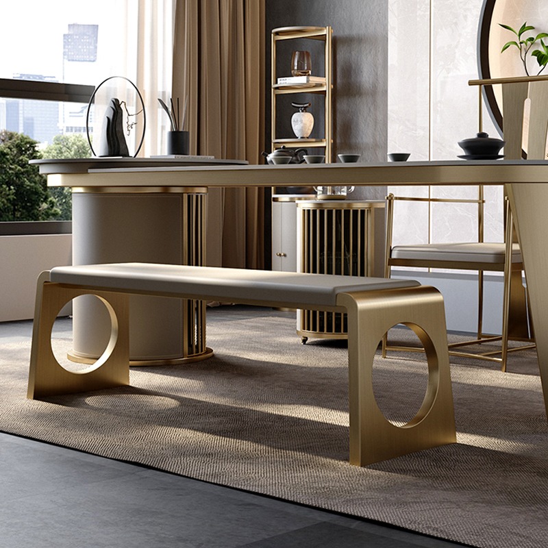 意式轻奢风设计师不锈钢长凳卡座软包长条凳茶桌餐桌椅长条凳子