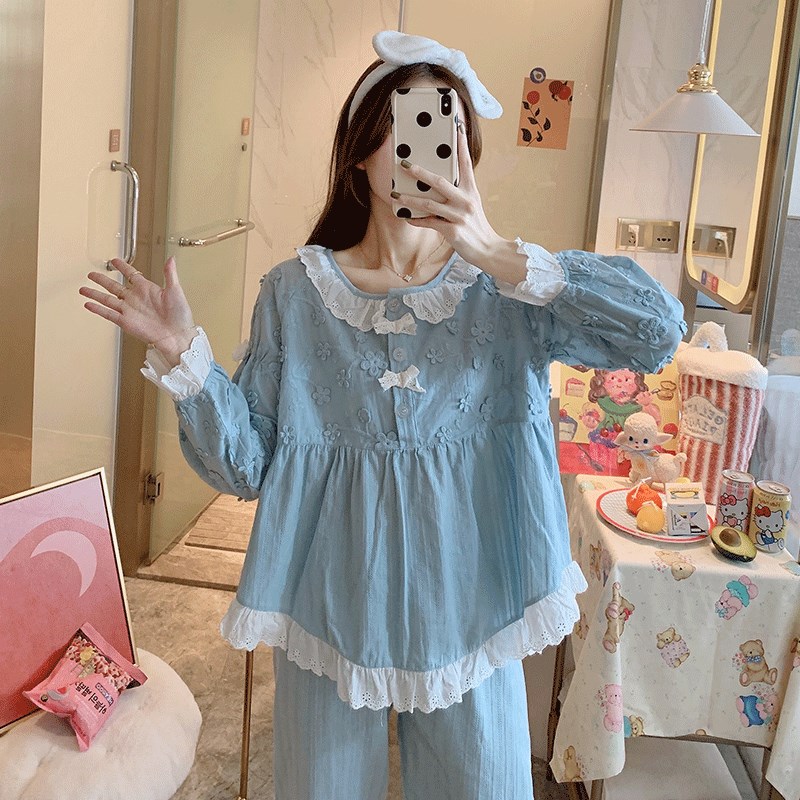 睡衣女款春秋季纯棉碎花舒适家居服宫廷风公主仙女套装可外穿全棉