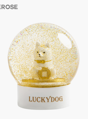 SEEROSE招财柴犬水晶球幸运儿狗公仔办公室摆件朋友开业生日礼物