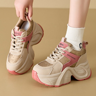 高级感2026春秋季新款厚底内增高老爹鞋女休闲百搭真皮运动女鞋