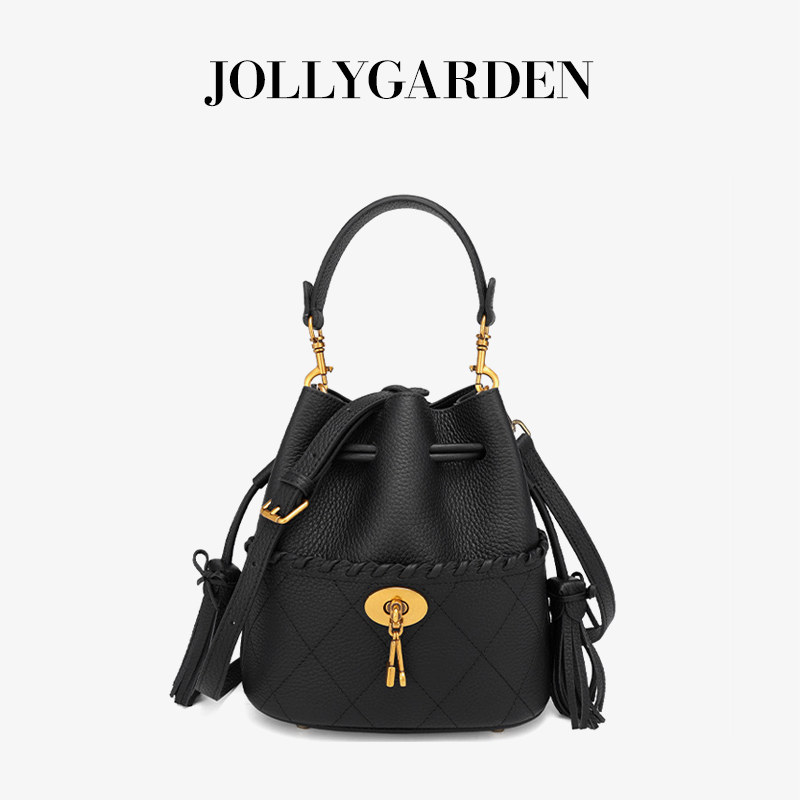 JOLLY GARDEN【苏影】新款真皮流苏抽绳水桶包通勤手提单肩斜挎包,箱包皮具/热销女包/男包,水桶包,淘宝优惠券,粉丝福利购,淘宝优惠卷