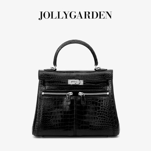新款 珐琅 鳄鱼皮凯莉包双口袋通勤手提单肩斜挎包 GARDEN JOLLY