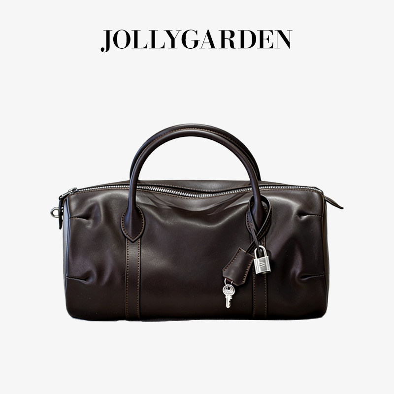 JOLLY GARDEN【雅方】新款真皮枕头包通勤女手提单肩斜挎波士顿包