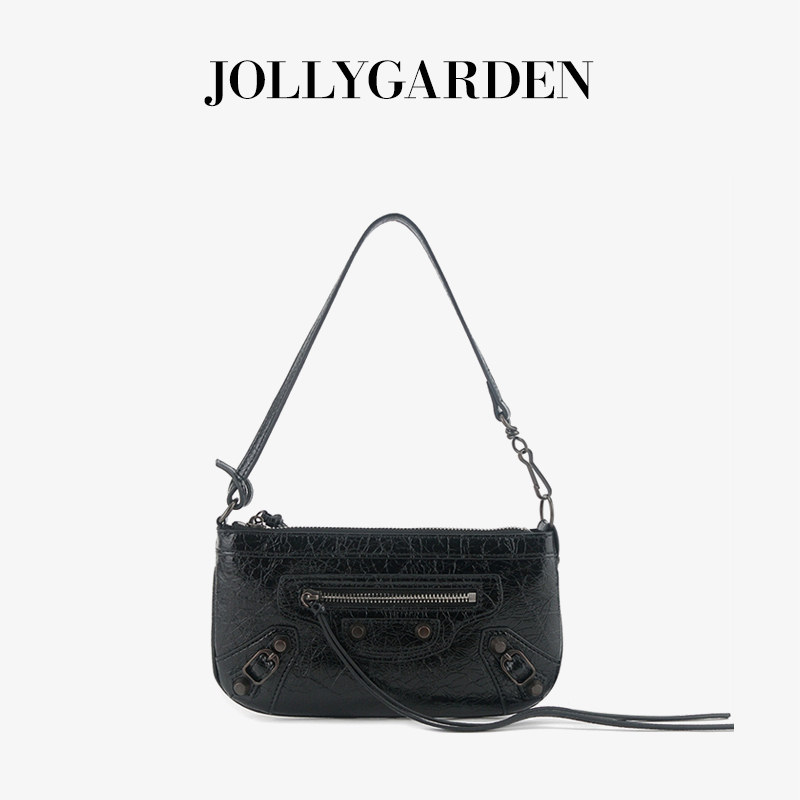 JOLLY GARDEN【崇光】新款头层牛皮柳钉机车包迷你手提腋下斜挎包