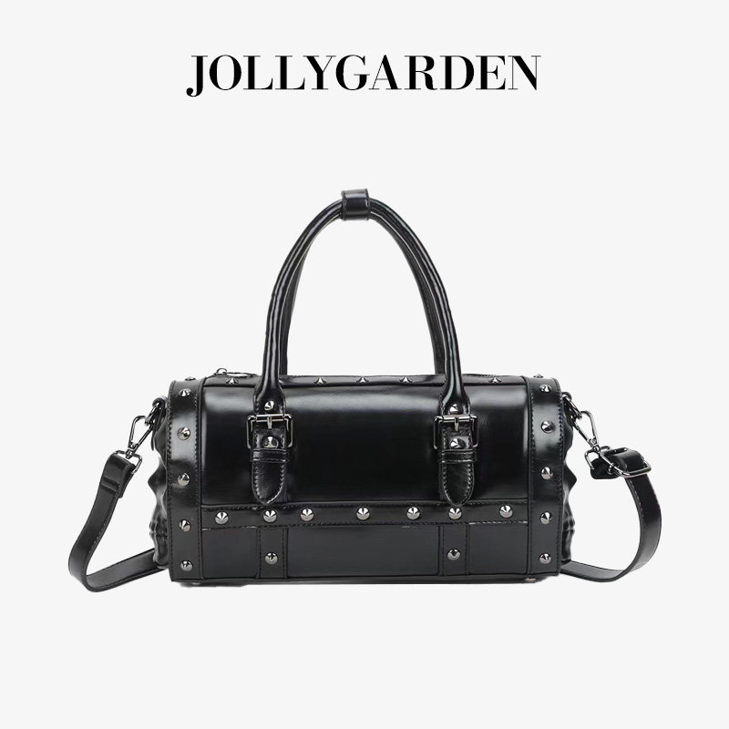 JOLLY GARDEN【曜影】黑色时尚个性骷髅头铆钉枕头包手提斜挎女包