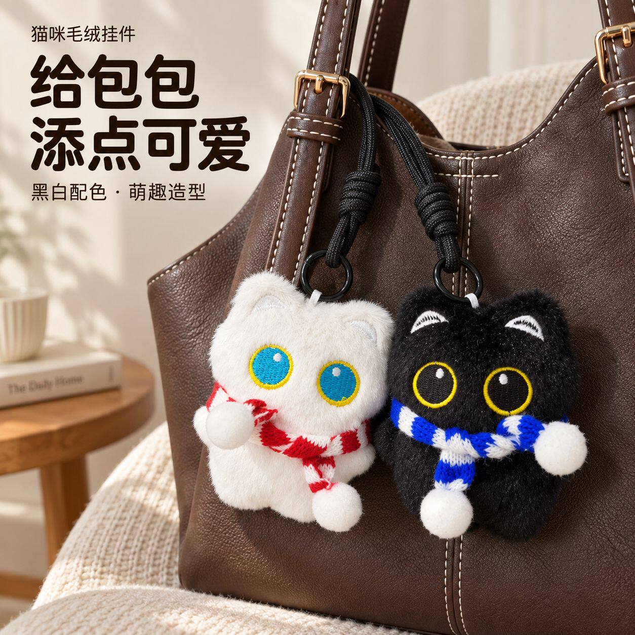 可爱呆萌抱鱼小猫挂件包钥匙图片