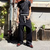 男女微喇直筒长裤 vcatecx重磅410g水洗黑色复古休闲裤 毛圈卫裤 子