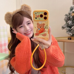 吉能虎新款jellycat胡萝卜小熊苹果适用于苹果17promax带手绳手机壳iPhone16pro全包边防摔15/14/13保护套