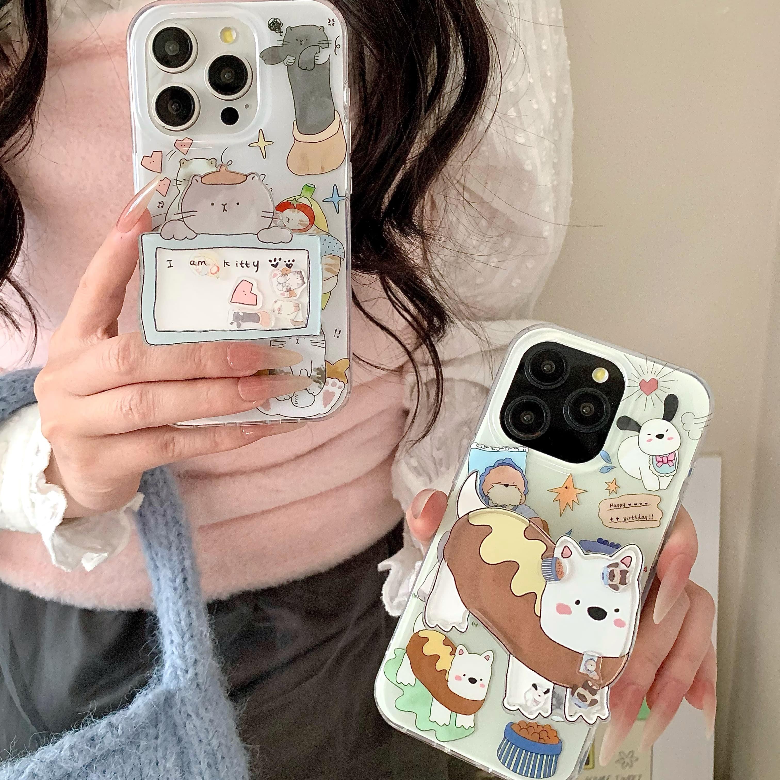 吉能虎新款可爱猫咪小狗适用于苹果16promax带支架手机外壳iPhone15pro全包边防摔14/13创意ins风女款保护套
