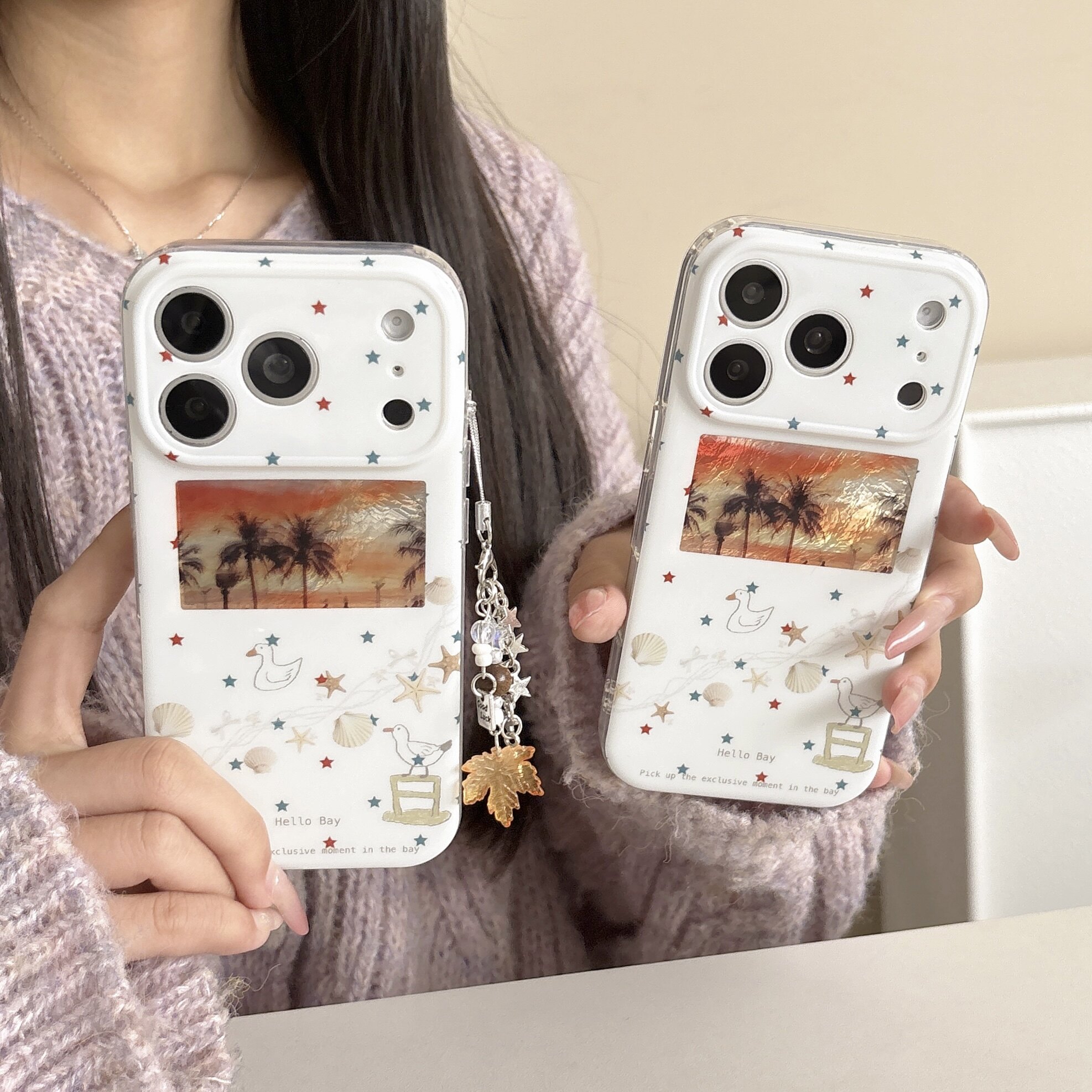 吉能虎新款椰树日落插画适用于苹果17promax带挂件手机外壳iPhone16pro全包边防摔15/14/13保护套