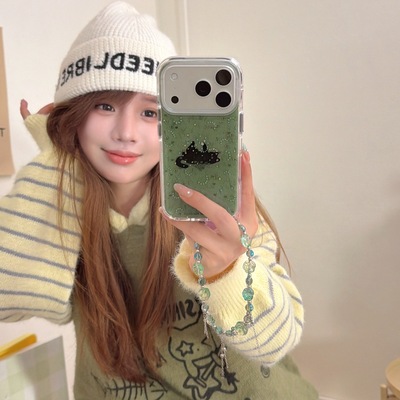 吉能虎新款草地萤火虫玩耍小黑猫适用于苹果17promax带手链手机外壳iPhone16pro全包边防摔15/14/13保护套