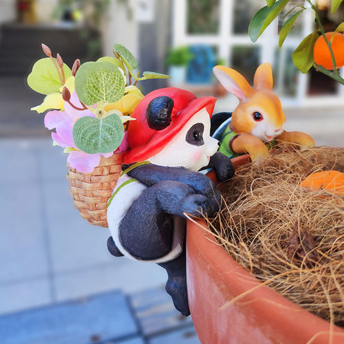 创意熊猫花盆鱼缸挂件仿真小动物盆景配件花园庭院造景装饰小摆件