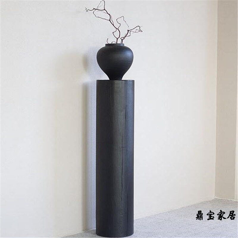 中古风实木圆形木墩花架底座