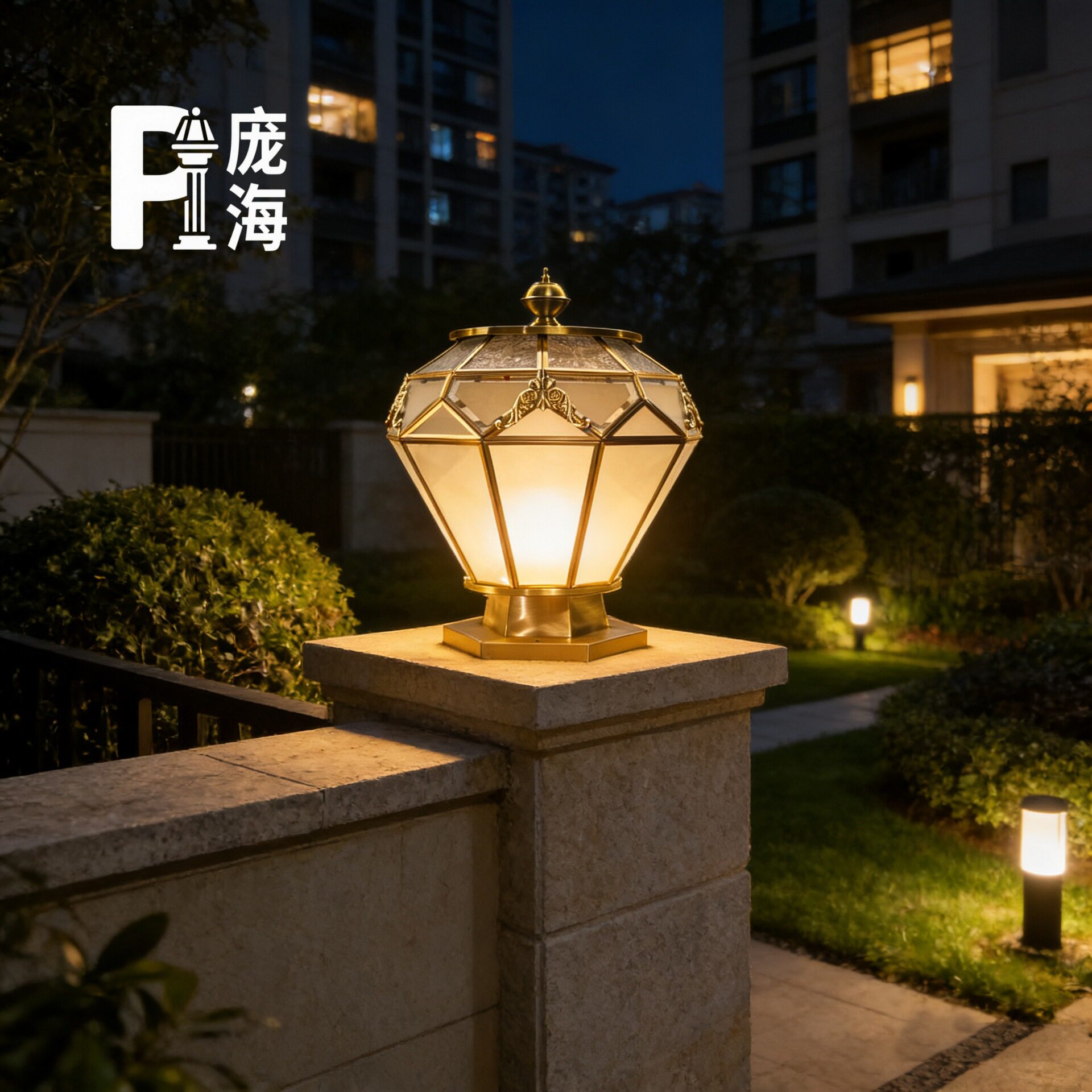 全铜太阳能柱头灯别墅庭院围墙灯防水户外灯大门灯花园装饰柱子灯