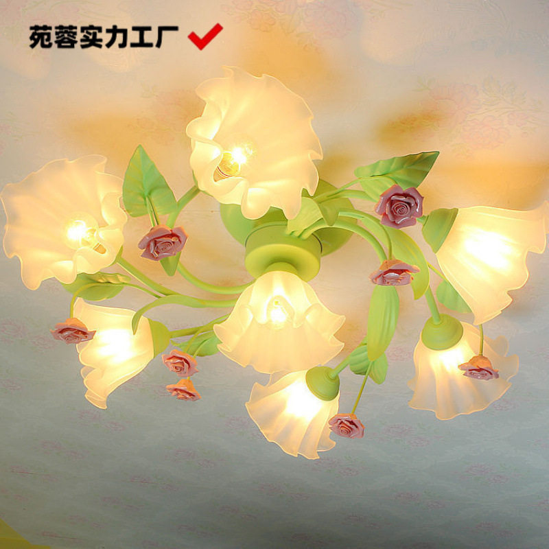 韩式田园绿色led客厅卧室女孩房间吸顶灯温馨公主新房花灯花草灯