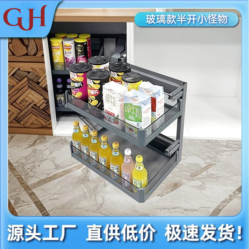 工厂直销厨房橱柜拉篮半开小怪物转角置物架收纳架调味篮抽拉式