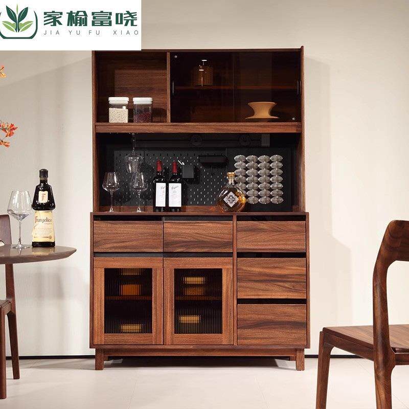 轻奢黑胡桃木酒柜餐边柜玄关柜现代简约家用储物柜茶水柜餐厅家具