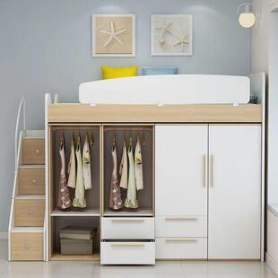 多功能组合衣柜床高低床收纳储物儿童双层床衣帽间半高床