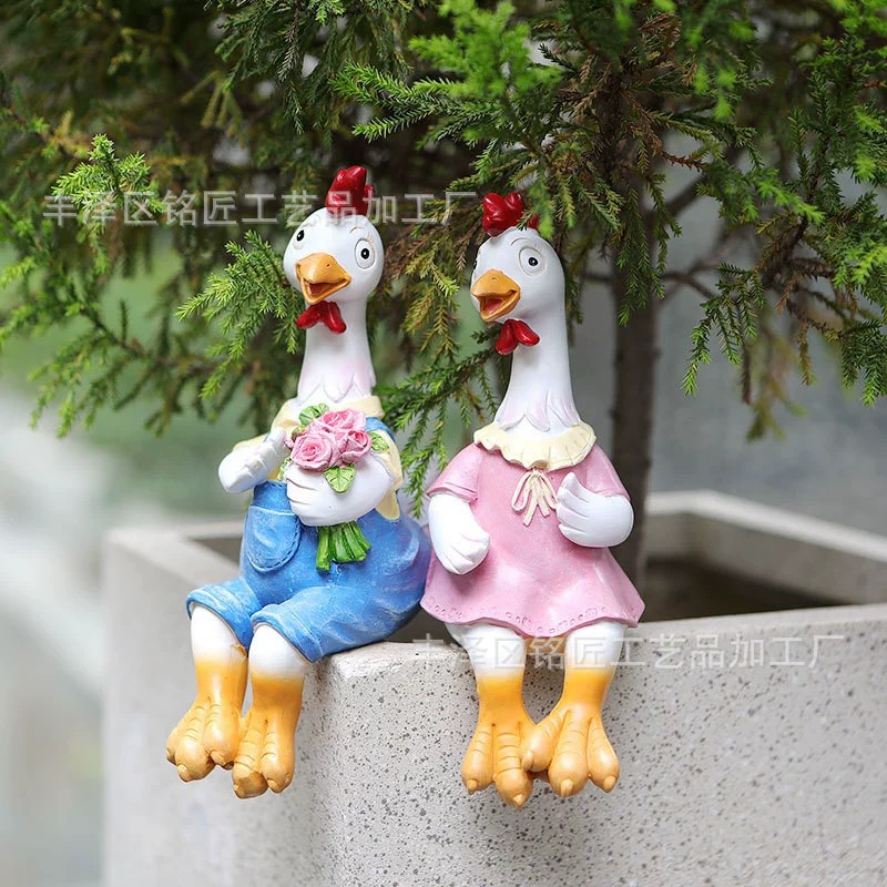 户外庭院创意公鸡母鸡树脂动物小摆件园艺花园景观花盆装饰工艺品