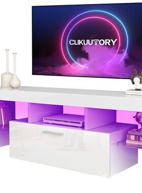 白色 LED 电视支架，带大储物抽屉电视柜，亮光电视控制台桌